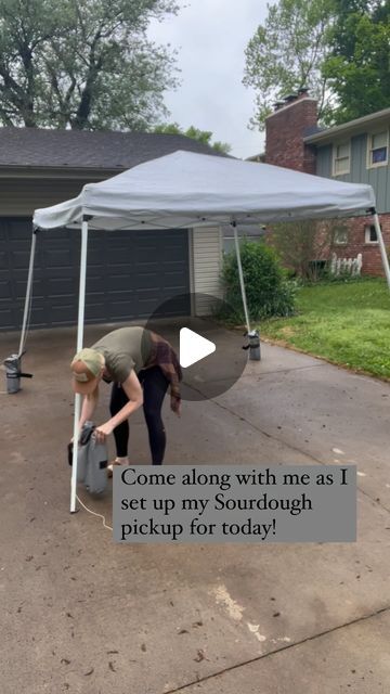 Flourish Cottage Bakery & Garden / Kelly Jones on Instagram: "I was inspired by @littlepearlbreads for this driveway pickup, I thought she was genius for thinking of this! The tent solves the issue of not having a porch and I don’t need to constantly watch the driveway to run out bread to customers all through the day. It’s a win for sure! #cottagebakery #sourdoughbread #microbakerylife #flourishcottagebakeryandgarden" Home Bakery Porch Pickup, Micro Bakery Porch Pickup, Roadside Flower Stand Ideas, Porch Pick Up Bakery, Porch Bakery, Rubbermaid Storage Shed, Cottage Bakery, Kelly Jones, Home Bakery