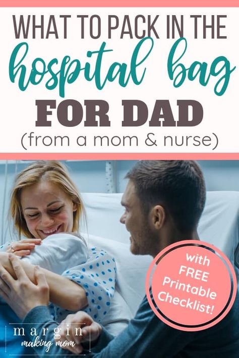 Wondering what to pack in a hospital bag for dad? When you're preparing for your birth, consider these items on my checklist for the dad-to-be. They don't need much, but having a few essentials on hand can be super helpful! #maternity Dads Hospital Bag Packing Lists, Dad Hospital Bag Checklist, Hospital Bag For Dad, Dad Hospital Bag, Birth Hospital Bag, Hospital Bag For Baby, Hospital Packing List, Hospital Bag For Mom, Hospital Checklist