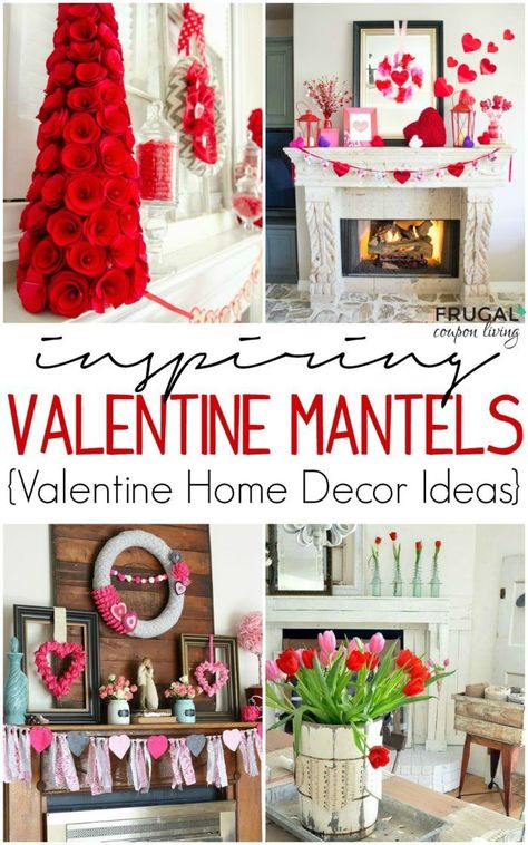 Valentine's Day Home Decor - Inspiring Valentine Mantles and Home Tours.  #valentine #homedecor #hometour #farmhouse #valentinesday #mantels #valentinedecor #FrugalCouponLiving #valentinesdayhomedecor #valentinesdayhomedecorideas Valentine Mantel Ideas, Valentine Mantel, Girlfriend Ideas, Saint Valentin Diy, Valentines Bricolage, Diy Valentine's Day Decorations, Valentine's Decor, Mantel Ideas, Valentines Day Crafts