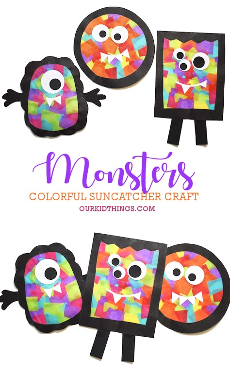 Monster Suncatcher Craft Quick Easy Crafts, Halloween Infantil, Halloween Kindergarten, Monster Craft, Halloween Crafts Preschool, Monster Crafts, October Crafts, Suncatcher Craft, Halloween Classroom