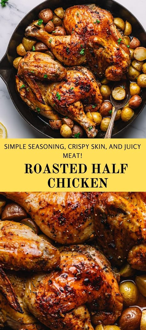 Roast Half Chicken, Half Chicken, Chicken Roasted, Simple Dinners, Lemon Thyme, Oven Roasted Chicken, Oven Chicken, Roast Chicken Recipes, Spice Rub