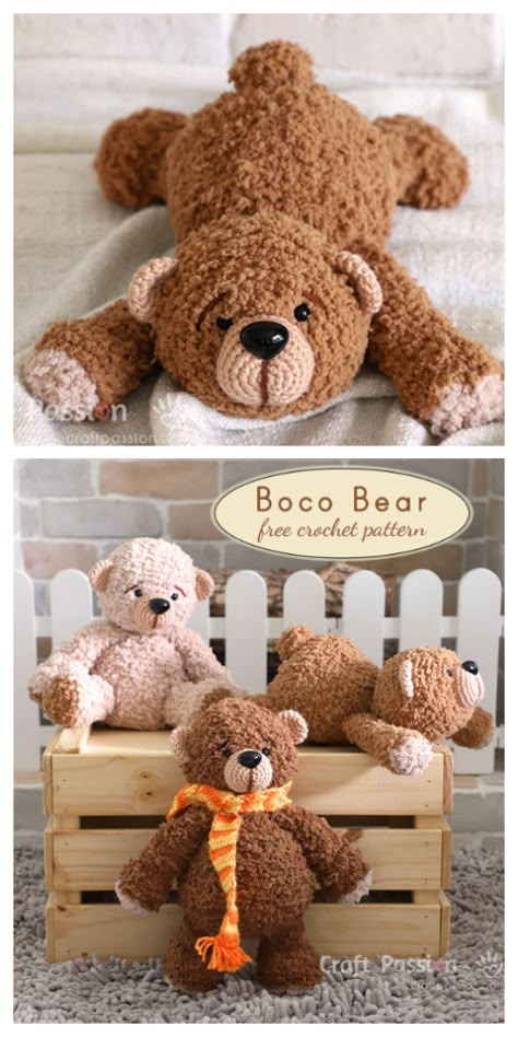 Crochet Lying Bear Amigurumi Free Patterns - DIY Magazine Bear Patterns Free, Crochet Bears, Crochet Bear Patterns, Bear Amigurumi, Crochet Teddy Bear Pattern, Bear Patterns, Confection Au Crochet, Crochet Animals Free Patterns, Crochet Teddy Bear