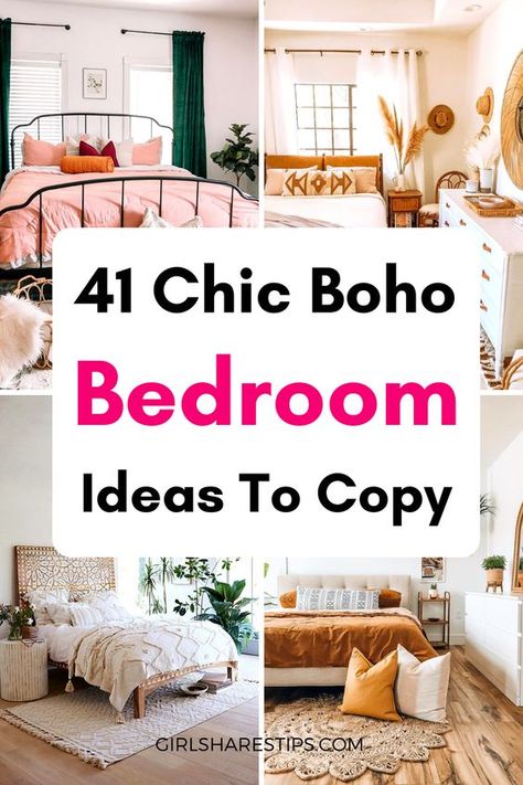 41 chic Boho bedroom ideas to copy directly | Boho bedroom | boho bedroom ideas | boho bedroom inspirations | boho bedroom chic | boho bedroom colorful | boho bedroom beds & bed frame | boho bedroom bedding | boho chic bedroom | modern boho bedroom | bohohemian bedroom | bohobedroom | master bedroom | womens bedroom | bedroom for women | small bedroom | simple bedroom | cute bedroom | aesthetic bedrooms | room decor | college apartment | first apartment | boho style bedroom ideas | bedroom decor Boho Bedding Comforters Cozy Bedroom, Bed Layering Ideas Boho, Boho Color Scheme Bedroom, Bed In Front Of Window Ideas Boho, Boho Master Room Bedroom Ideas Bohemian, Bohohemian Bedroom, Bed Frame Boho, Boho Bedroom Chic, Cute Bedroom Aesthetic