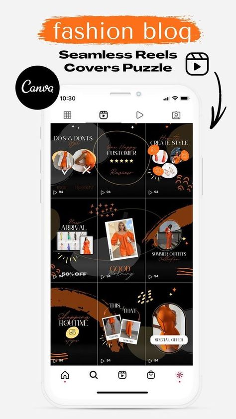 Instagram Reels Covers Template Orange Puzzle Carousel Fashion Beauty Seamless Puzzle,Reels Template #graphicdesignreelsinstagram #instagramreelcovergraphicdesign #instagramreelsmotiongraphics Blue Y2k Aesthetic, Reel Covers Instagram, Cover Reels, Elements In Canva, Reel Template, Orange Aesthetics, Blogger Branding, Reels Instagram Ideas, Reels Cover