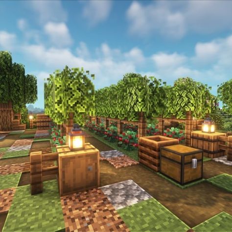 Minecraft Grape Farm, Raft House Ideas Game, Minecraft Farm Medieval, Minecraft Winery Ideas, Cute Minecraft Houses Bedrock, Vine Farm Minecraft, Minecraft Trees Design Tutorial, Winery Minecraft Build, Minecraft Berry Farm Ideas