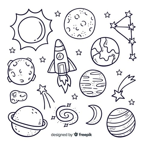 Pack of hand drawn planet in doodle styl... | Premium Vector #Freepik #vector #design #hand #sun #hand-drawn Travel Doodle, Kartu Pokemon, Travel Doodles, Space Doodles, Planet Drawing, Doodle Vector, Zestaw Ikon, Arte Doodle, Space Drawings