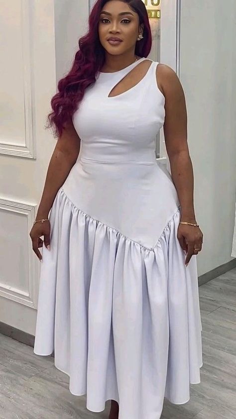 White Crepe Dress Classy, Ankara White Dress Styles, Crepe Long Gown Styles, Crepe Dress Classy, Ankara Dress Styles For Church, Crepe Gown Styles, Crepe Styles, Boubou Styles For Women, Classy Short Dresses