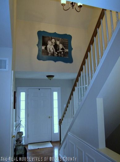 giant family picture (3x4 feet) printed at Staples and adhered to a custom (homemade) frame.  Dramatic effect in entry/stairway Large Family Photos, Family Photo Frames, Engineer Prints, Large Wall Decor, Entry Way, Photo Projects, Photo Displays, Family Pictures, Family Photo