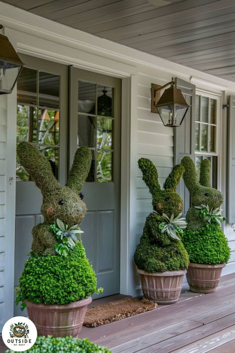 25 Trendy Easter Front Porch Decor Ideas Easter Pots Outdoor, Spring Outdoor Planter Ideas, Easter Planters Front Porch, Modern Front Porch Decorating Ideas, Easter Decor 2025, Easter Wood Door Hangers, Modern Farmhouse Easter Decor, Spring Porch Planter Ideas, Easter Outside Decor