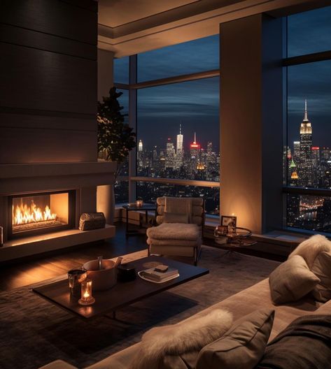 Nyc Living Room Apartment, Penthouse Aesthetic, Cozy Home Decor Ideas, Lexa E Clarke, Penthouse Luxury, Houses Mansions, Nyc Penthouse, New York Penthouse, Cozy Living Room Design