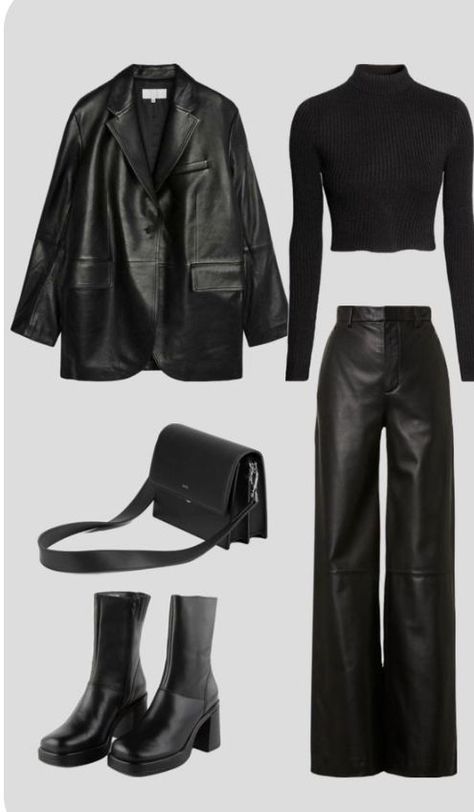 00s Mode, Mode Shoes, Leather Pants Outfit, Leather Jacket Outfits, Fall Inspiration, Looks Black, Quick Outfits, Easy Trendy Outfits, Looks Style