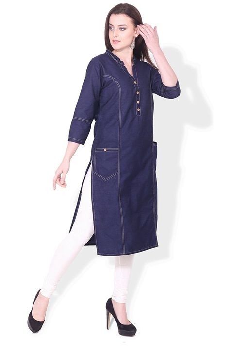 Denim Kurti Designs, Denim Kurti, Cotton Suit Designs, Kurti With Jeans, Girls Kurti, Kurtis Designs, Indian Suit, Cotton Lycra Fabric, Kurta For Women