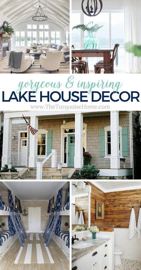 Beautiful Lake House Decor {inspiration} - The Turquoise Home Small Lake Cabins, Lake House Interior, Modern Lake House, The Lake House, Lake Decor, Lake Cottage, Lake Cabins, Up House, Lake House Decor