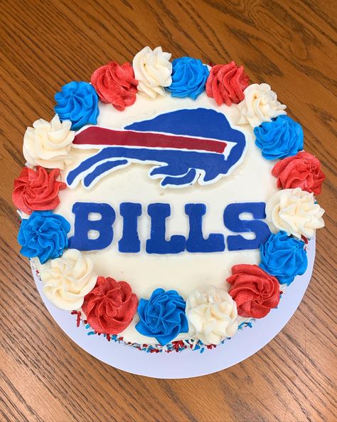 Buffalo Bills Themed Birthday Party, Buffalo Bills Birthday Party, Buffalo Bills Birthday, Buffalo Bills Cake, Buffalo Bills Stuff, Bday Decor, 10 Inch Cake, 3 Cake, Blue Frosting