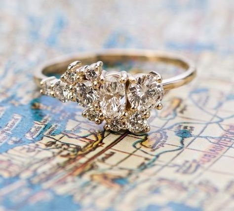 12 Diamond Cluster Engagement Rings So Chic, You Might Buy One for Yourself via… Unusual Engagement Rings, Diamond Cluster Engagement Ring, Cluster Engagement Ring, Ring Ideas, Put A Ring On It, Looks Chic, Stunning Jewellery, Shiny Things, Diamond Cluster