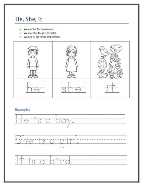 Kindergarten worksheets focusing on he, she, & it. Pronouns Worksheet For Kindergarten, He She It Worksheet For Kindergarten, I Am You Are He Is She Is Worksheet, He His She Her Worksheet, He And She Worksheets For Kids, He She It Worksheets For Grade 1, She He It They Worksheet, He She It Worksheet Sentences, He She It Worksheet