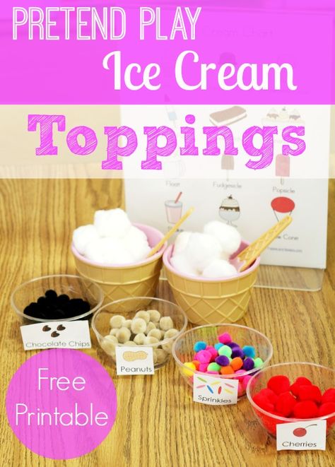 Printable Labels for the Pretend Play Ice Cream Shop in Preschool and Kindergarten Play Ice Cream Shop, Pretend Play Ice Cream, Play Ice Cream, Dramatic Play Preschool, Dramatic Play Area, Ice Cream Theme, Summer Preschool, Dramatic Play Centers, Free Homeschool