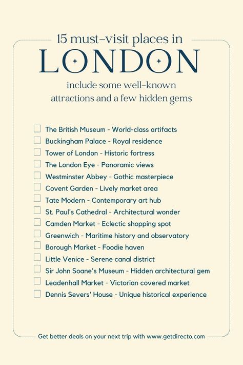 Check this checklist with the to-do-things you have to know in London London To Do List, London Must Do, Things To Do In London England, Summer In London Aesthetic, London Checklist, Traveling England, England Bucket List, What To Do In London, Uk Bucket List