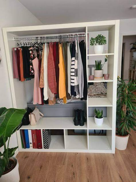 Kallax Clothing Storage, Ikea Kallax Wardrobe Hack, Ikea Kallax Clothes Storage, Kallax Clothes Storage, Kallax Wardrobe Hack, Kallax Wardrobe, Ikea Wardrobe, No Closet Solutions, Tv Shelf