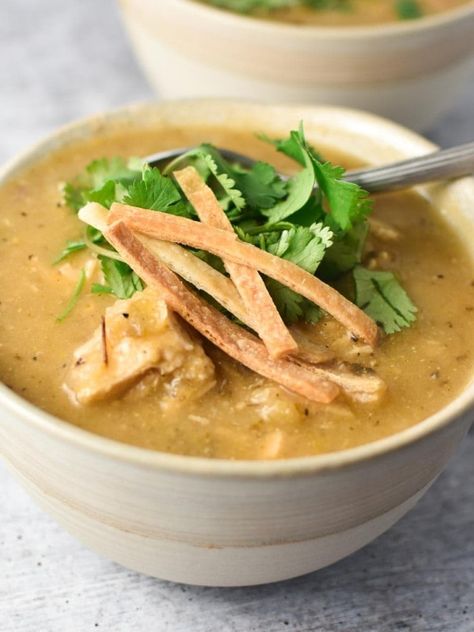 Migraine Diet Dinner Recipes - Page 7 of 10 - The Dizzy Cook Green Chicken Enchilada Soup, Salsa Verde Chicken Soup, Green Enchilada Chicken Soup, Enchilada Chicken Soup, Apple Cider Pork Chops, Dizzy Cook, Green Chicken Enchiladas, Migraine Diet, Verde Chicken