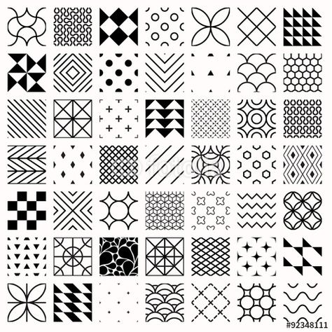 Vector: Set of geometric seamless patterns, triangles, lines, circles. Black and white different background Lines Pattern Geometric, Geometric Patterns Drawing, Geometric Pattern Art, Geometric Design Art, Tangle Art, Geometric Pattern Design, Zentangle Drawings, Doodles Zentangles, Graphic Design Lessons