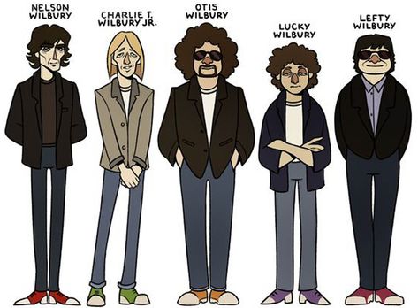 the funny Wilbury names ... Jeff Lynne Elo, Traveling Wilburys, Travelling Wilburys, Jeff Lynne, Americana Music, Tom Petty And The Heartbreakers, Beatles Art, Linda Mccartney, Roy Orbison