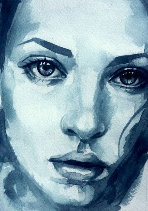 Monochrome Portrait Painting, Monochromatic Art Ideas, Portrait Painting Watercolor, Monochromatic Watercolor, Monochromatic Portrait, Elephant Painting Canvas, Portraits Watercolor, Monochromatic Painting, Monochrome Portrait