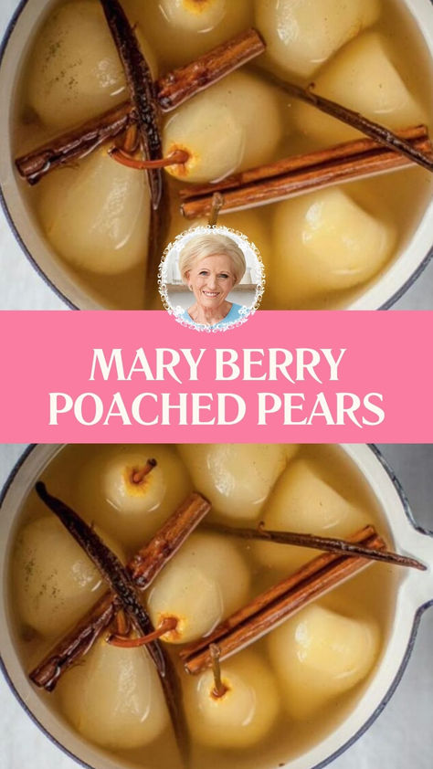 Mary Berry Poached Pears Poach Pears Recipe, Poached Pear Recipe, Poached Pears Recipe Easy, Pears Recipes Easy, Pear Recipes Healthy, Poached Pears Dessert, Poached Fruit, Pear Recipes Easy, Great British Bake Off Recipes