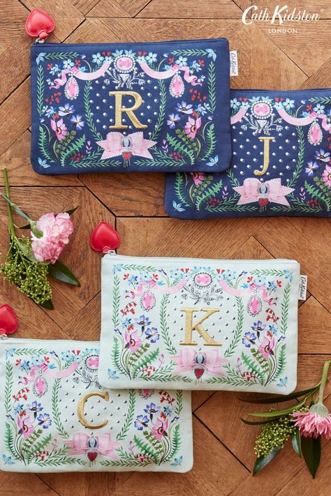 These carefully crafted alphabet pouches are a perfect, personalised way to give joy to those who mean the most to us. Each placement print has been designed as a little work of art. Inspired by 1920s' handbags, opulently detailed for storing away treasures, our alphabet placement pouches for autumn are embroidered in gold thread and regally framed with jewels, pearls and plush, grosgrain ribbon. Denim Pocket Details, Personalized Pouch, Placement Print, Canvas Cosmetic Bag, Potli Bags, Diy Handbag, Handcrafted Bags, Diy Wedding Favors, Embroidered Bag