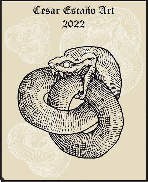 Woodcut Snake Tattoo, Engraving Tattoo Design, Medieval Woodcut Tattoo, Wood Cut Tattoo, Snake Engraving, Illustrative Tattoo, Ancient Art Tattoo, Etching Tattoo, Woodcut Tattoo