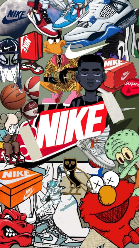 Brand Collage, Nike Wallpaper Backgrounds, Really Cool Wallpapers, Nike Wallpaper Iphone, Nike Poster, Chill Wallpaper, Jordan Logo Wallpaper, Sneakers Wallpaper, Cracked Wallpaper