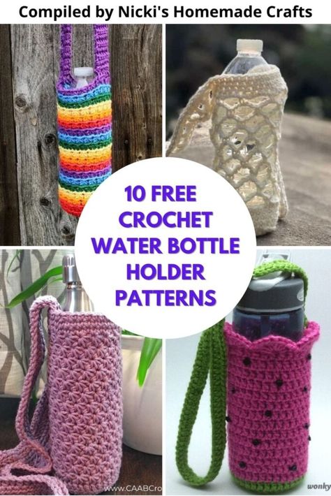 Crochet Bottle Holder, Crochet Towel Holders, Crochet Water Bottle, Carrier Pattern, Crochet Water Bottle Holder, Bottle Cozies, Bottle Sling, Bottle Covers, Crochet Towel