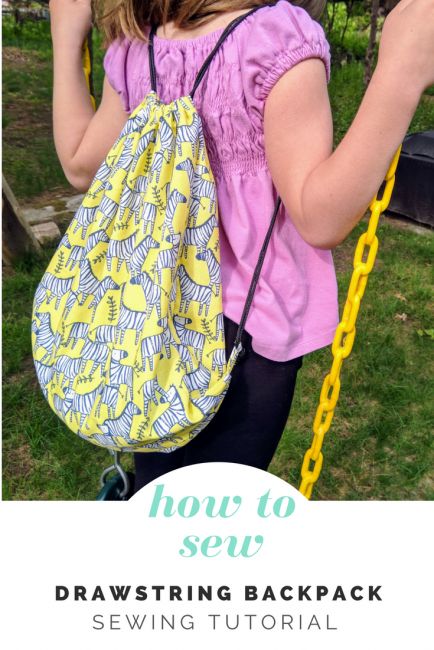 How to Sew a Drawstring Backpack - Peek-a-Boo Pages - Patterns, Fabric & More! Knapsack Pattern Sewing, Childs Backpack Free Pattern, Draw String Backpack Pattern Free, Diy Drawstring Backpack, Drawstring Backpack Tutorial, Drawstring Backpack Pattern, Backpack Patterns, Drawstring Bag Diy, Sewing Simple