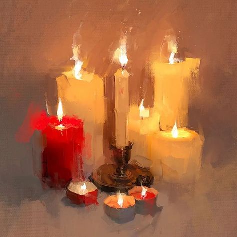 Денис Крупчатников on Instagram: "🎨 It took 6 colors to light the candles. Swipe to count. Canvas, Oil, Procreate #denismasterdraw #masterdraw #krupchatnikov #masterdrawdigital" Candle Fantasy Art, Oil Paint Reference, Candle Art Aesthetic, Light Study Painting, Oil Painting Candle, Acrylic Paint Still Life, Paintings Of Candles, How To Color Candles, Painting Of Candle