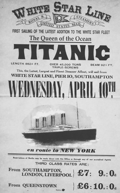 *🇬🇧 Poster advertising the first crossing of the Titanic on April 10, 1912 from Southampton, England to New York 🎞 Titanic Movie Poster, Titanic Poster, Goodnotes Cover, Southampton England, White Star Line, Titanic History, Titanic Ship, Poster Advertising, Titanic Movie