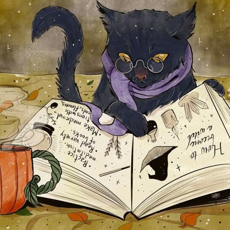 Magical Cat Art, Magic Cat Art, Witch Book Aesthetic, Witch And Her Cat, Witch And Black Cat, Busy Drawing, Idea To Paint, Witches Cat, Witch And Cat