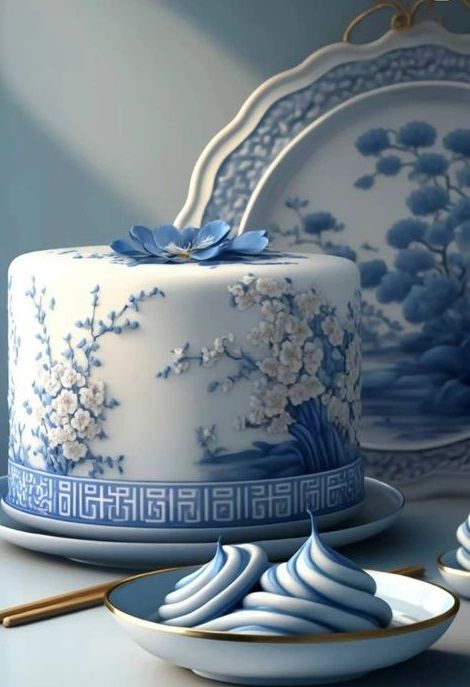 Blue And White Cake, Deco Cupcake, Porcelain Cake, Decorate A Cake, Beautiful Cake Designs, Creative Cake Decorating, Cake Decorating Designs, Just Cakes, Beautiful Cake