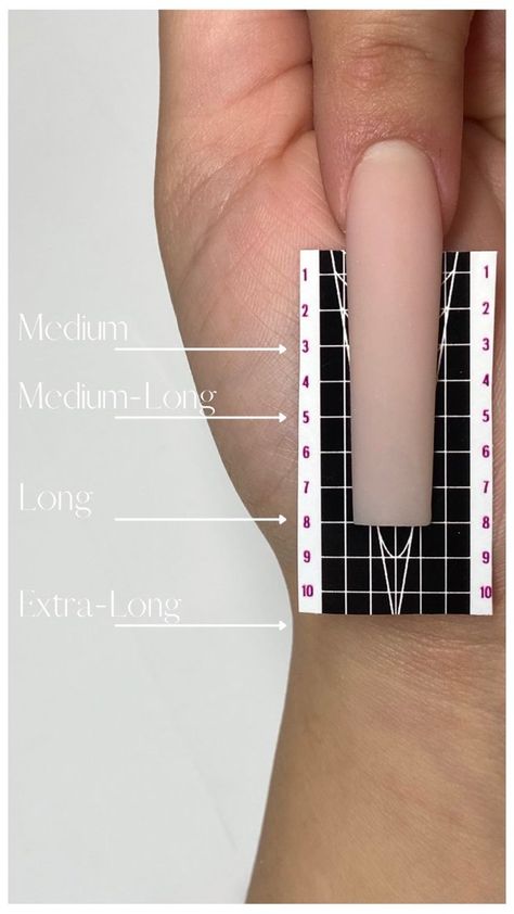 Different Nail Lengths Chart, Nail Chart Length, Nail Shape Chart, Acrylic Nail Shapes, Wow Nails, Punk Nails, Nail Techniques, Polygel Nails, Work Nails