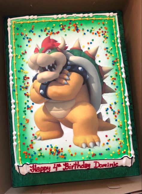 Bowser theme Bowser Birthday Cake, Bowser Birthday Party, Bowser Cake, Bowser Birthday, Jay Birthday, Mario Bowser, Mario Birthday, Birthday Party Cake, Sheet Cake