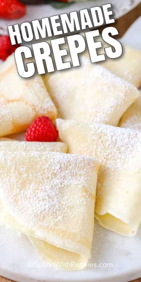 Crepes are a fancy and fun breakfast or brunch recipe that the whole family enjoys. This homemade crepe recipe is easy, delicious, and quick to make. Just add your favorite crepe fillings! #spendwithpennies #crepe #crepes #creperecipe #homemadecrepes #crepefillings Crepe Fillings, Spend With Pennies Recipes, Easy Banana Pancakes, Homemade Crepes, Easy Crepe Recipe, Crepes Recipe, Crepe Recipe, Sweet Crepes, Breakfast Yummy