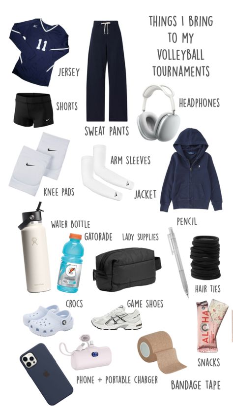 What To Pack For A Volleyball Tournament, Volleyball Backpack Essentials, Volleyball Tournament Packing List, Things To Have In Your Volleyball Bag, What To Put In Volleyball Bag, Volleyball Bag Essentials List, Track Meet Essentials, Volleyball Needs, Volleyball Essentials