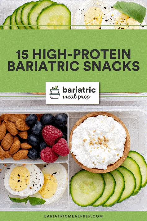 Take a look at these 15 high-protein bariatric snack ideas for easy snacks that are perfect for meal prep and taking on the go to help you stick to your weight loss goals! Sleeve Meals, Bariatric Snacks, High Protein Bariatric Recipes, Bariatric Meal Prep, Bariatric Recipes Sleeve, Bypass Recipes, Bariatric Meals, Sleeve Recipes, Bariatric Sleeve