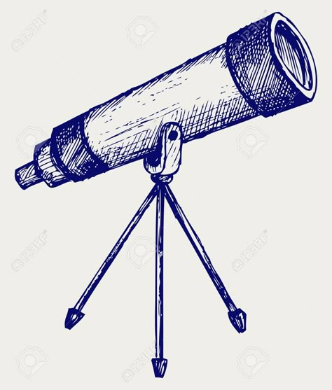 Old Telescope Aesthetic, Telescope Drawing Easy, Astronomy Drawings Easy, Telescope Sketch, Realistic Drawings Ideas, Telescope Tattoo, Telescope Illustration, Telescope Drawing, Telescope Design