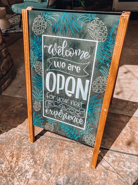 Restaurant Welcome Sign, Blackboard Restaurant Ideas, Chalkboard Open Sign Ideas, Chalkboard Store Sign, Cafe Blackboard Ideas, Chalk Board Signs For Stores, Sandwich Board Ideas Chalkboard Signs, Coffee Chalkboard Ideas, Back To School Chalk Art