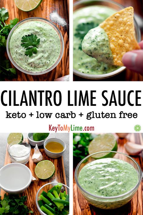 This cilantro lime dressing is perfect on everything! I especially love it on burrito bowls and tacos. It’s SO GOOD. I’ve been making it all the time and love using it for meal prep. #cilantro #cilantrolime #lime #sauces #dips | keytomylime.com Halloween Food Appetizers, Cilantro Lime Sauce, Cilantro Sauce, Cilantro Lime Dressing, Doner Kebab, Christmas Recipes Appetizers, Lime Sauce, Sauces And Dressings, Green Sauce