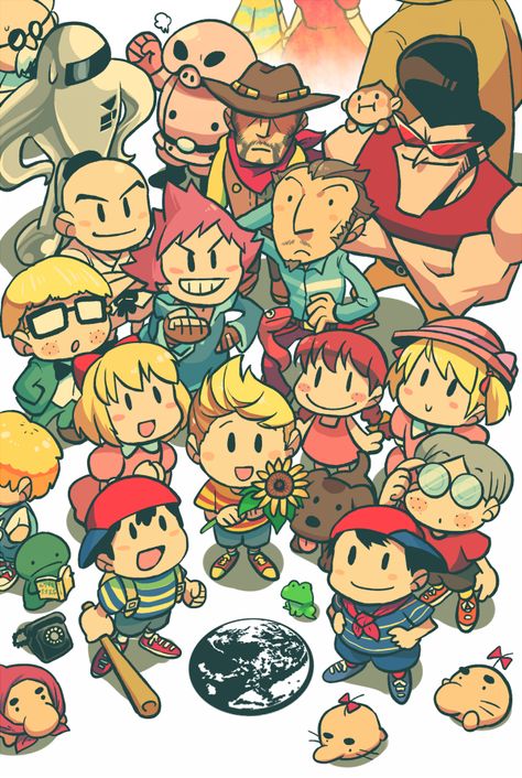 The gang's all here | EarthBound / Mother | Know Your Meme Lucas Mother 3, Mega Lucario, Mother Games, Mother Series, Nintendo Fan Art, Mother Images, Video Game Fan Art, Mother 3, Mother Art