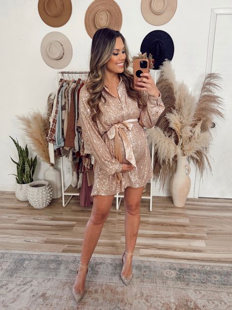 Winter's Embrace Champagne Sequin … curated on LTK Pregnant Outfits Christmas, New Years Eve Outfit Pregnant, Maternity Sequin Outfit, Maternity Sequin Dress, Maternity Christmas Party Outfit, Pregnant Party Outfit, Maternity Holiday Outfit, Holiday Maternity Outfits, Maternity Christmas Outfit