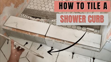 Shower Curb Tile, Schluter Tile Edge, How To Tile A Shower, Shower Tiling, Bathroom Storage Decor, Diy Tiling, Schluter Shower, Shower Pan Installation, Dog Wash Station