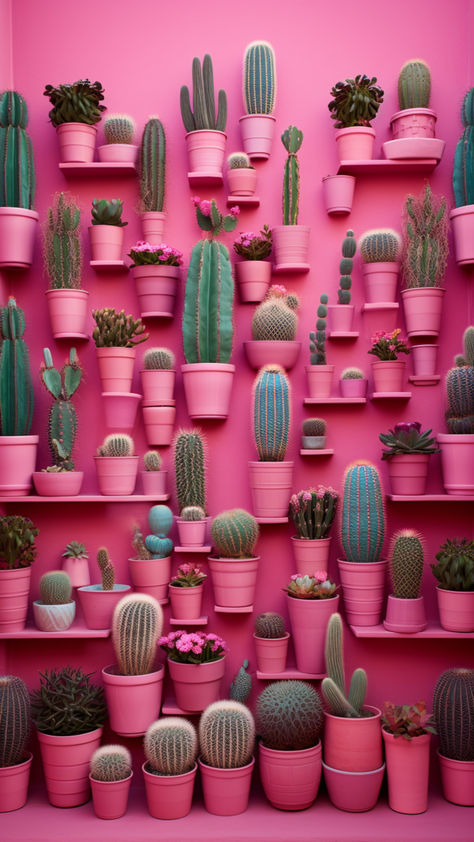 Succulent love, #cactus love, pink love, #pink cactus succulent love on a pink wall -- oh, my. #succulents #pinkpots #pink #garden Pink Pots, Succulents Wallpaper, Cactus Wallpaper, Pink Cactus, Carpet Outfits, Pink Garden, 背景 シンプル, Pink Wall, Iphone Background Wallpaper