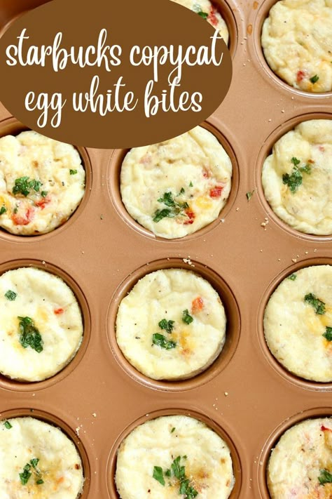 a muffin tin of egg white bites Egg White Mini Muffins, Egg Whites Bites Muffin Tins, How To Make Egg Whites Taste Good, Ehh White Bites, Ham And Cheese Egg White Bites, Egg White Muffins Recipe, How To Make Egg White Bites, Egg White Egg Bites Starbucks, How To Cook Egg Whites